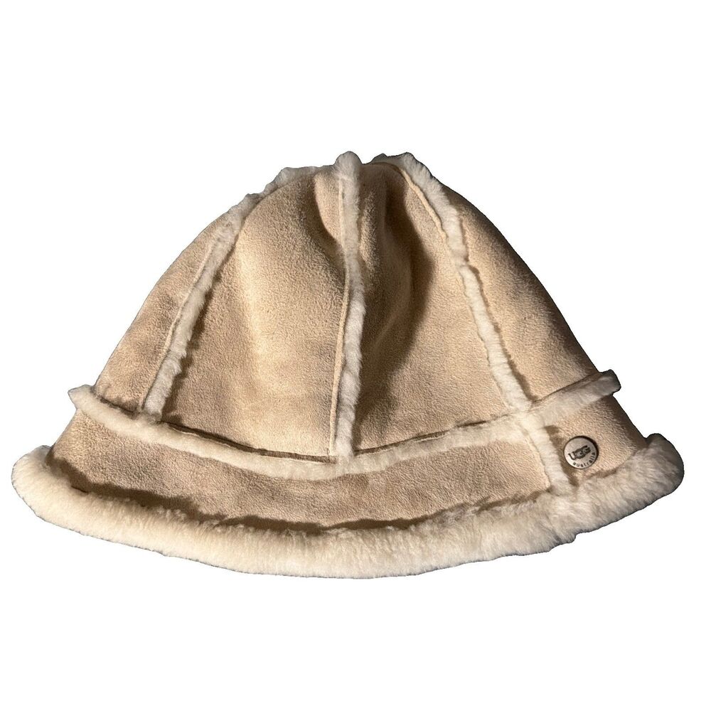 Ugg Australia Shearling Sheepskin Bucket Hat Light Tan / White Sample